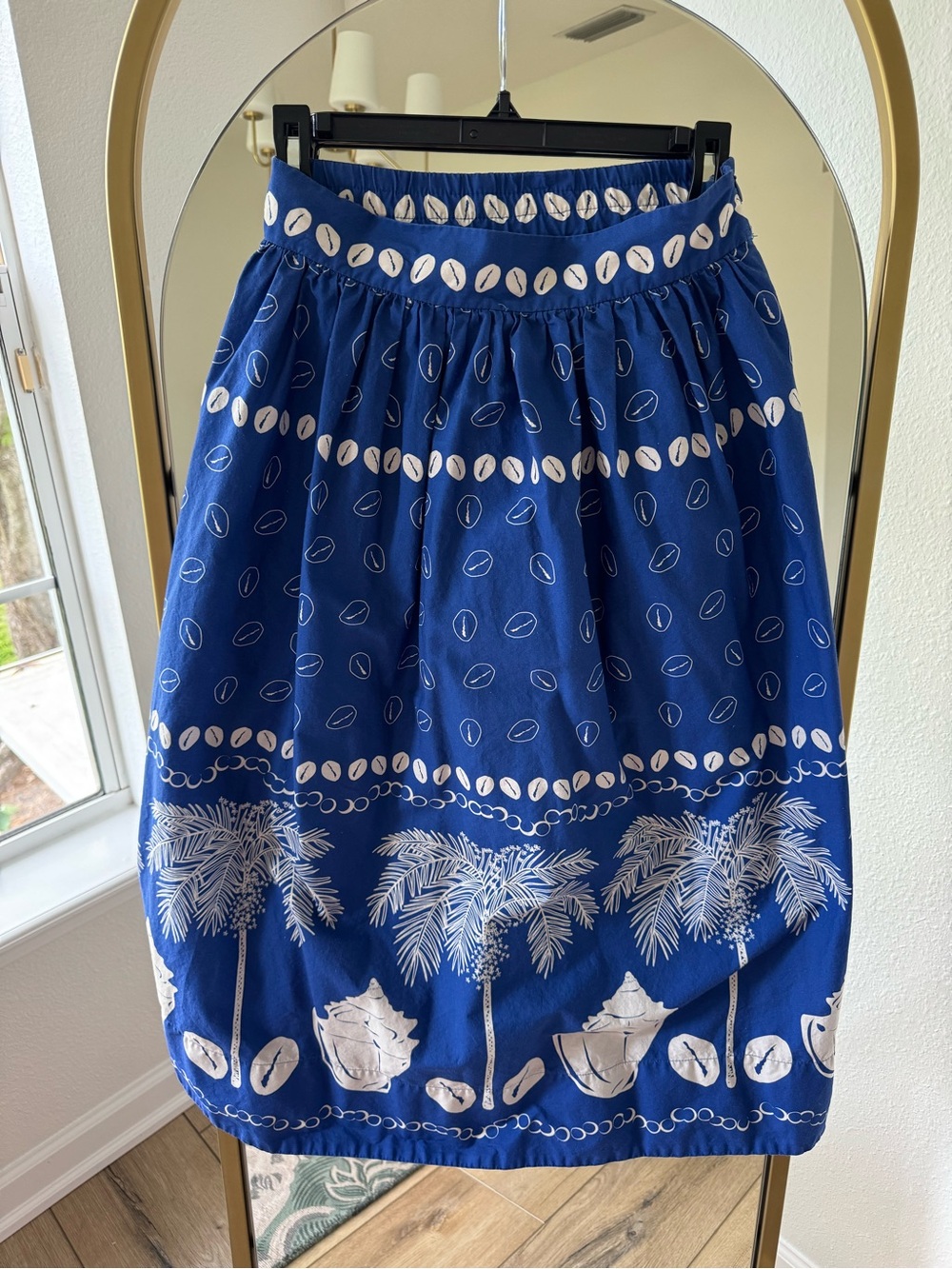 Farm Rio Blue Tropical Palm Tree Midi Skirt | Cotton | Size M